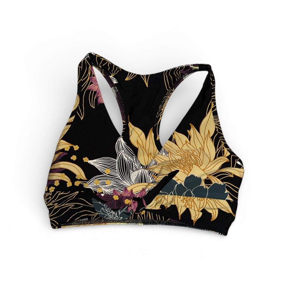 Running Bare Midnight Floral Racerback Sports Bra – Black, Size US 0–2 (AUS 6)